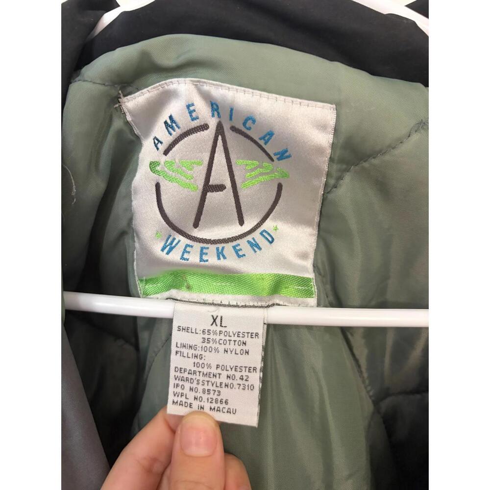 American Weekend Blue Hooded Winter Jacket XL – 90s Vintage Puffer Coat Macau - Picture 5 of 6